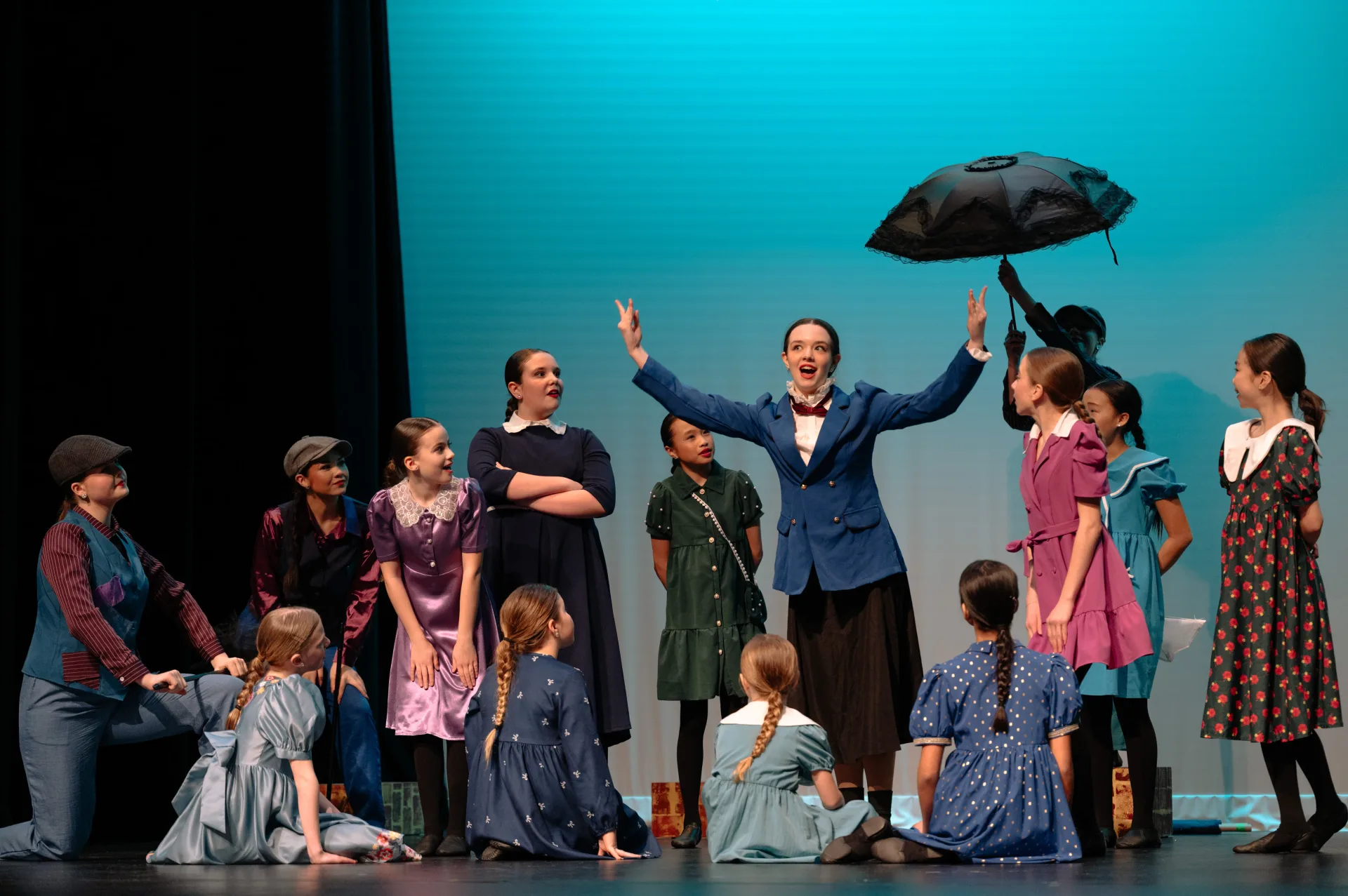 VPS Academy students performing Mary Poppins on stage at Vancouver Performing Stars